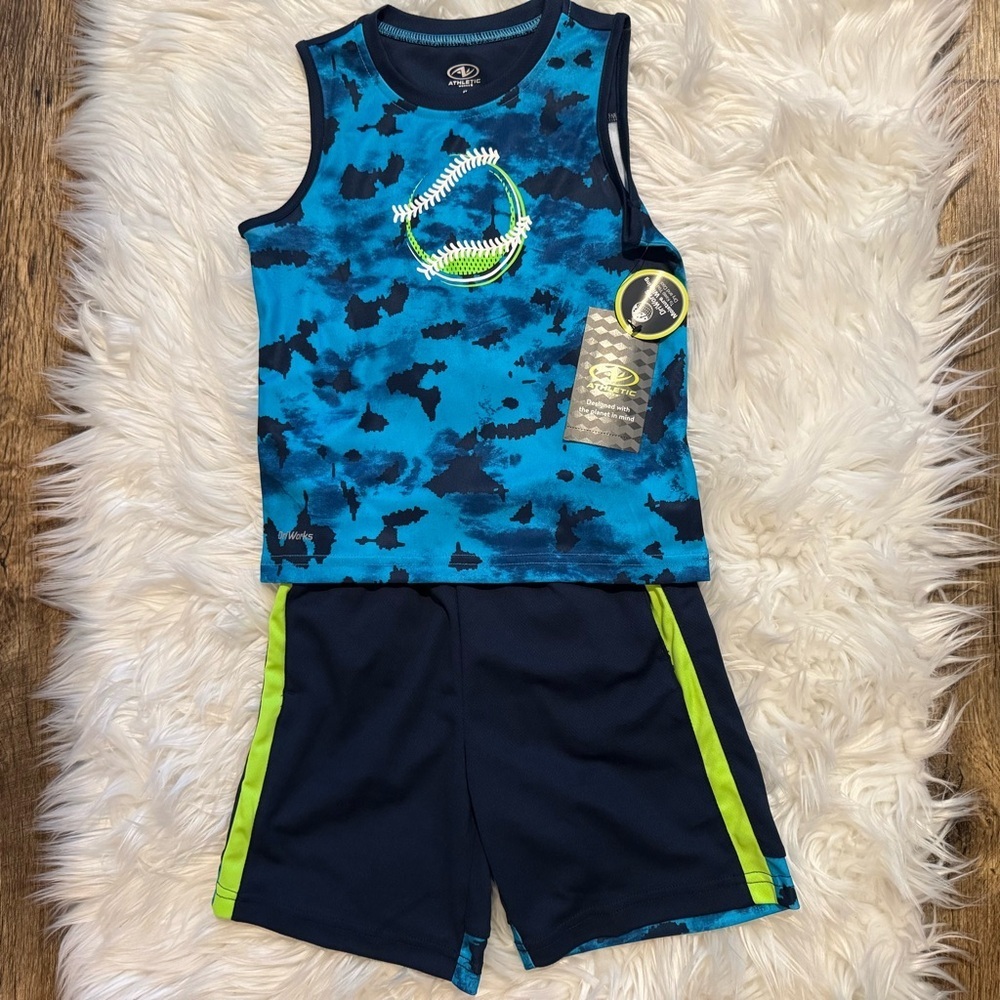 Athletic Works Boys 4T Outfit Set Blue Baseball Tank Shorts DriWorks NWT